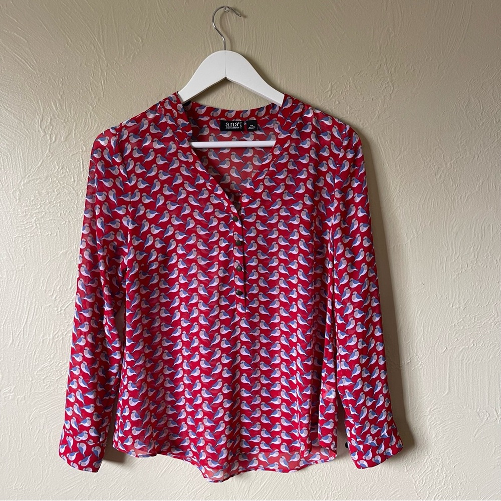 a.n.a Red 3/4 Sleeve Mandarin Collar Blouse